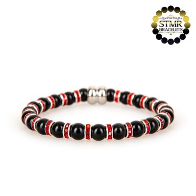 Obsidian Bracelet / Siam-Silver / 6mm Natural Stones