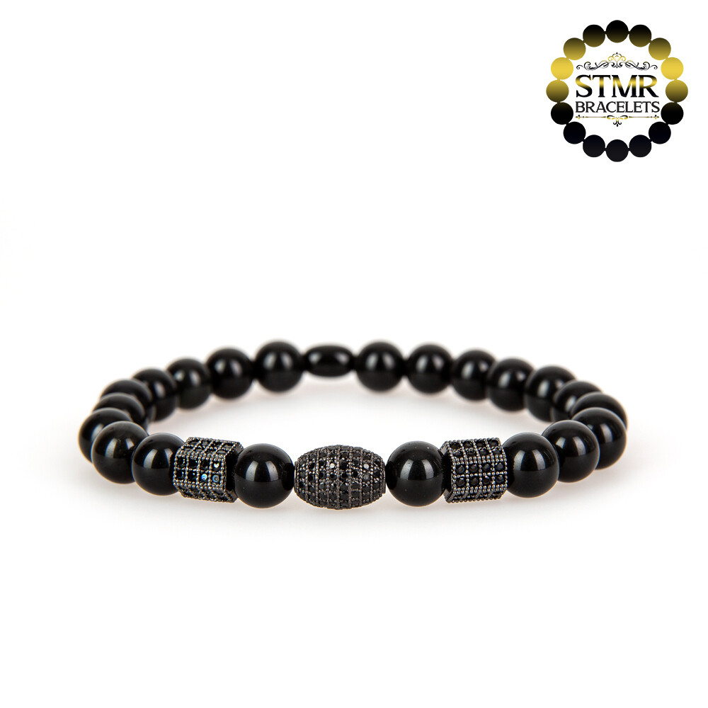 Obsidian Bracelet / Cubic + Hexagon / 8mm Stones