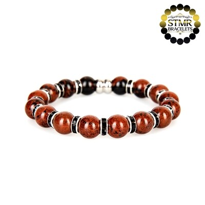Obsidian Bracelet / Jet-Silver / 10mm Natural Stones
