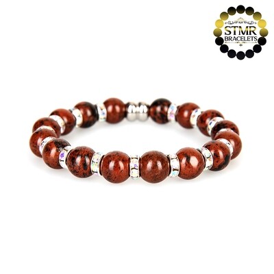 Obsidian Bracelet / Crystal AB-Silver / 10mm Natural Stones
