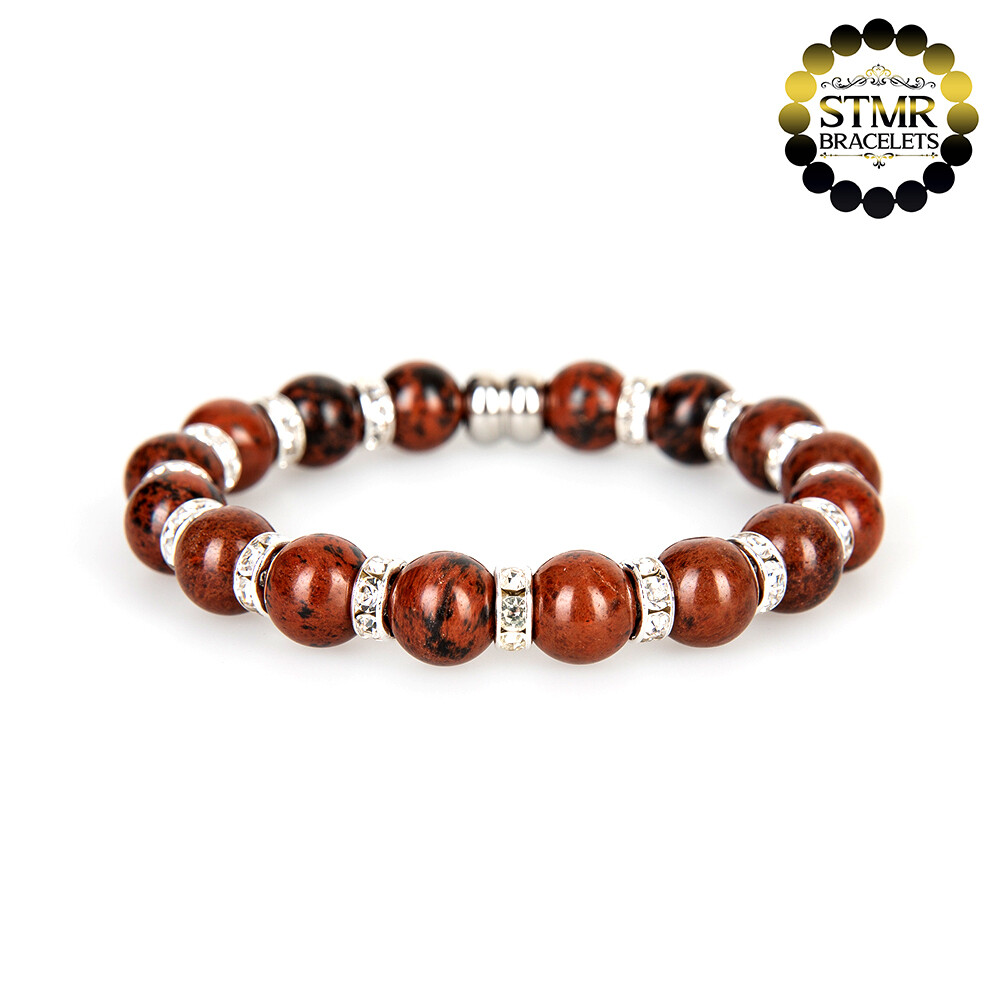 Obsidian Mahogany Bracelet / Crystal-Silver / 10mm Natural Stones