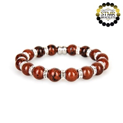 Obsidian Mahogany Bracelet / Crystal-Silver / 10mm Natural Stones