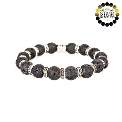 Lava-Stone Bracelet / Dark Diamond-Silver / 10mm Stones