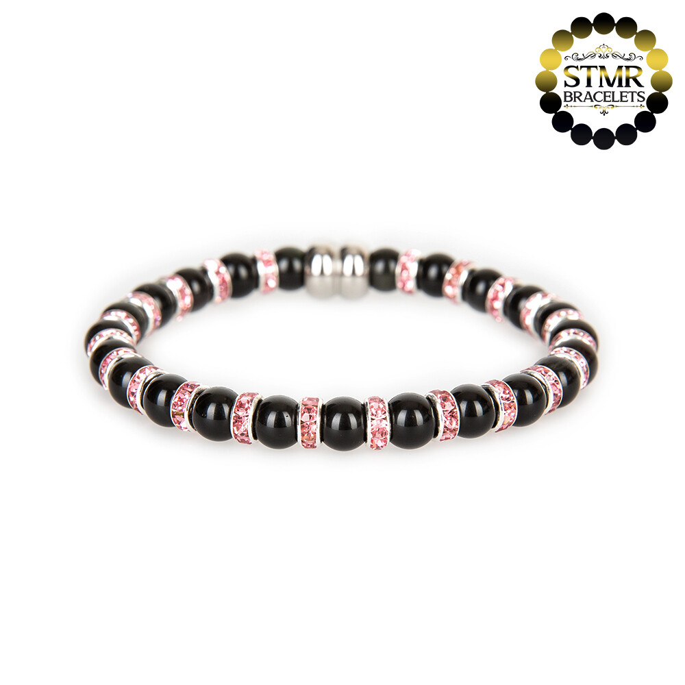 Obsidian Bracelet / Rose-Silver / 6mm Stones