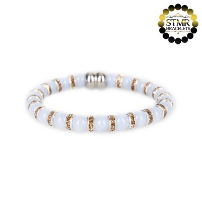 Agate Bracelet (bluish) / Topaz-Silver / 6mm Natural Stones