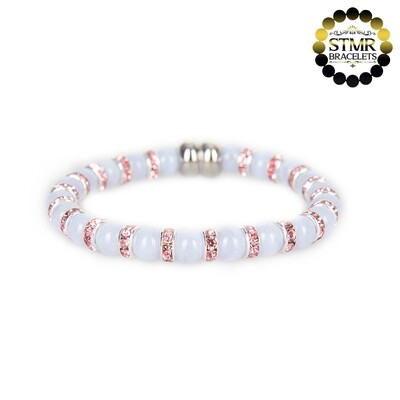 Agate Bracelet (bluish) / Rose-Silver / 6mm Natural Stones