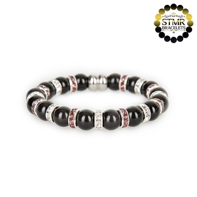 Obsidian Bracelet / Crystal + Amethyst-Silver / 8mm Natural Stones