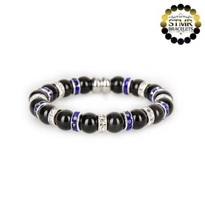 Obsidian Bracelet / Crystal + Sapphire-Silver / 8mm Natural Stones