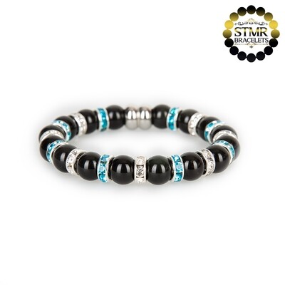 Obsidian Bracelet / Crystal + Aquamarine-Silver / 8mm Natural Stones