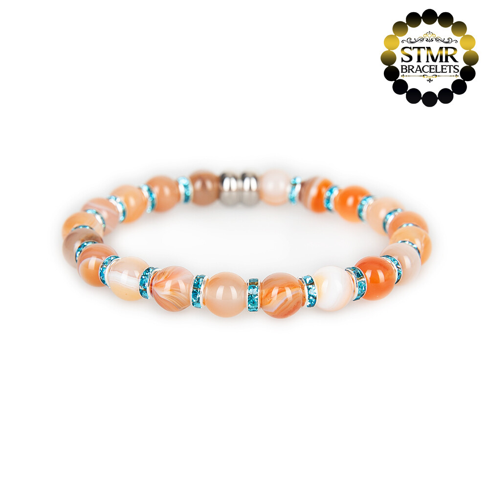 Agate (Botswana) Bracelet / Aquamarine-Silver / 8mm Natural Stones