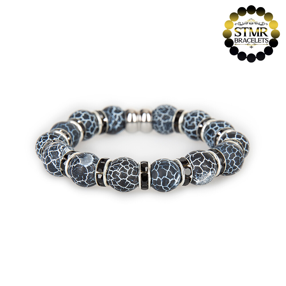 Agate Bracelet (black, frosted) / Jet-Silver / 10mm Natural Stones
