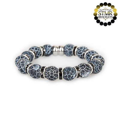 Agate Bracelet (black, frosted) / Jet-Silver / 10mm Natural Stones