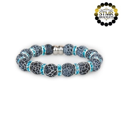 Agate Bracelet (black, frosted) / Aquamarine-Silver / 10mm Natural Stones