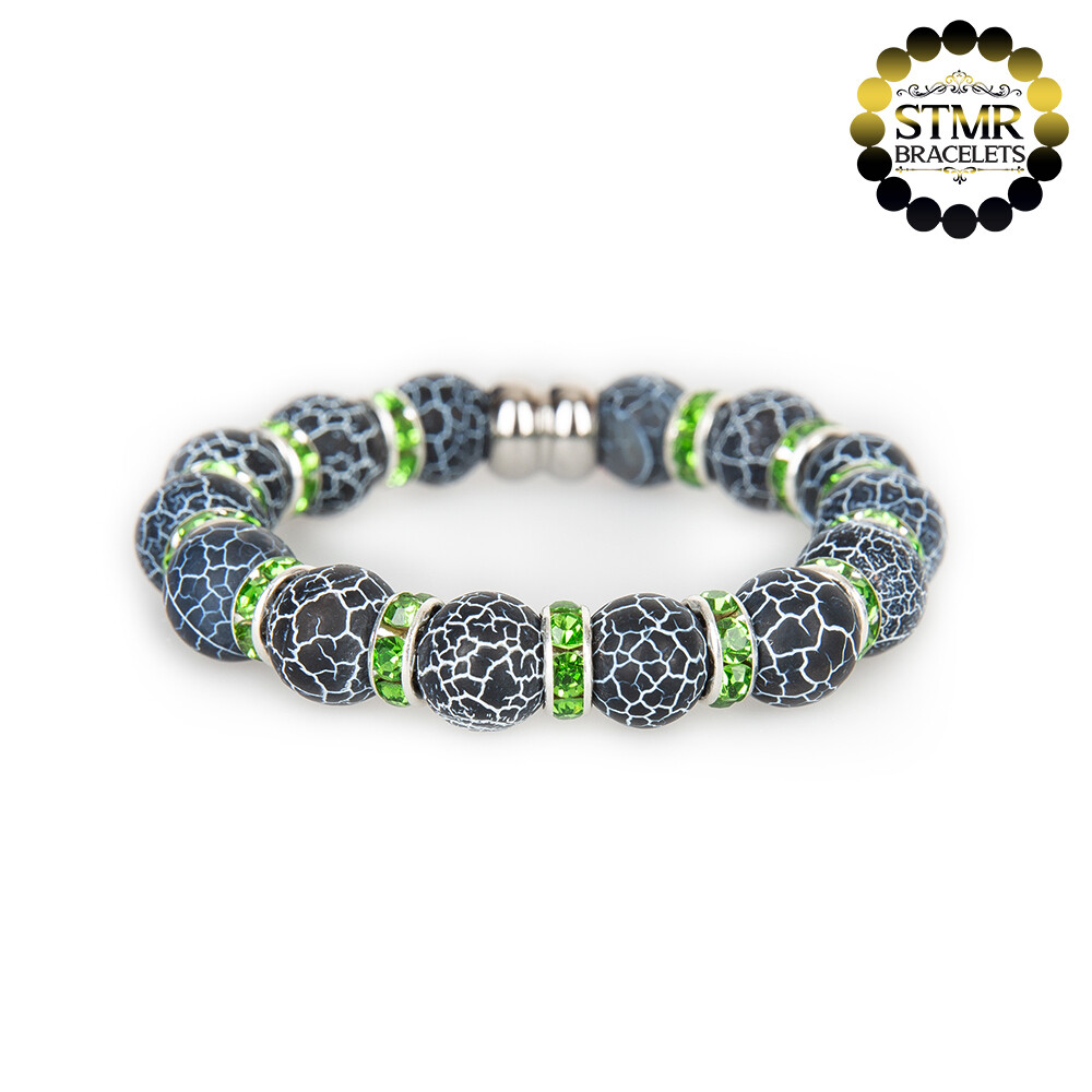 Agate Bracelet (black, frosted) / Peridot-Silver / 10mm Natural Stones