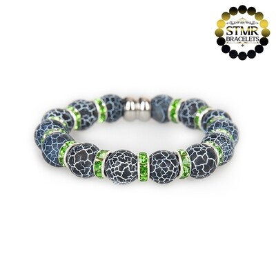 Agate Bracelet (black, frosted) / Peridot-Silver / 10mm Natural Stones