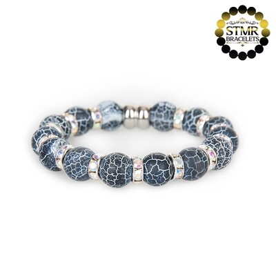 Agate Bracelet (black, frosted) / Crystal AB-Silver / 10mm Natural Stones