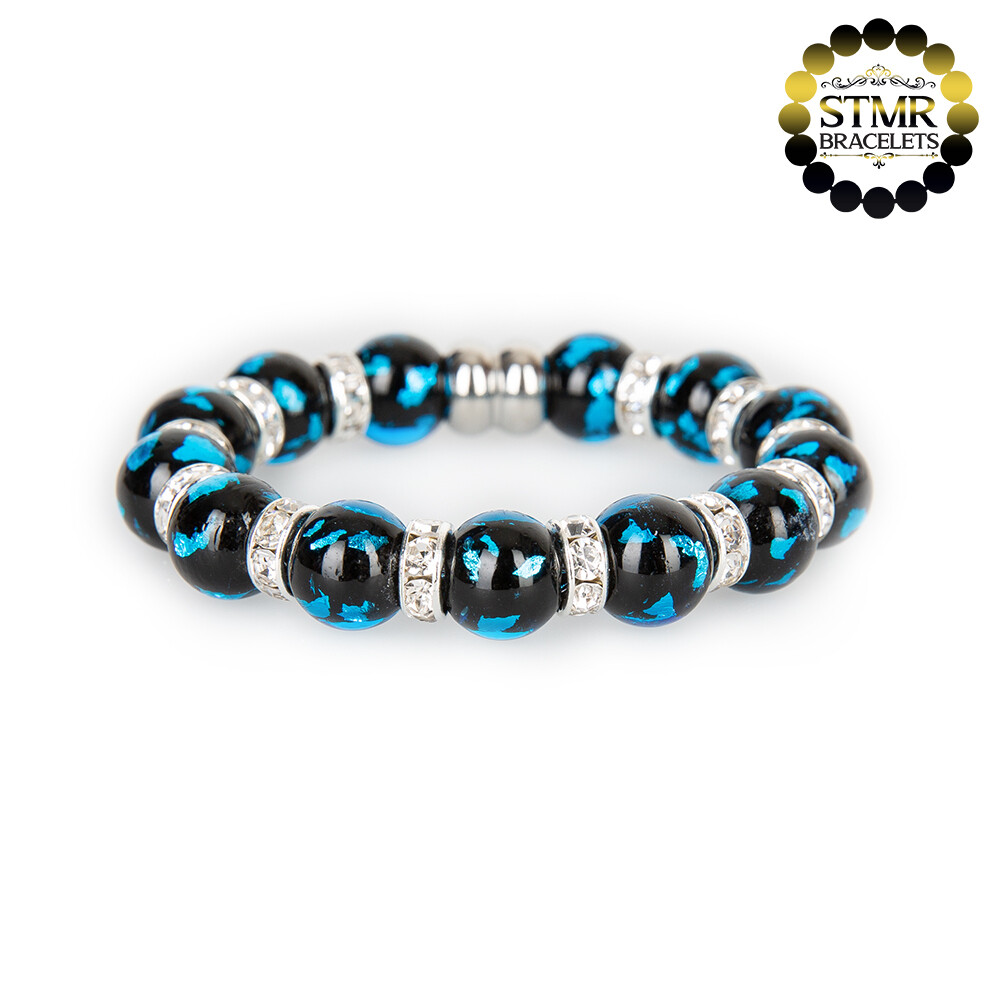 Lampwork Bracelet (foiled) / Crystal-Silver / 10mm Pearls