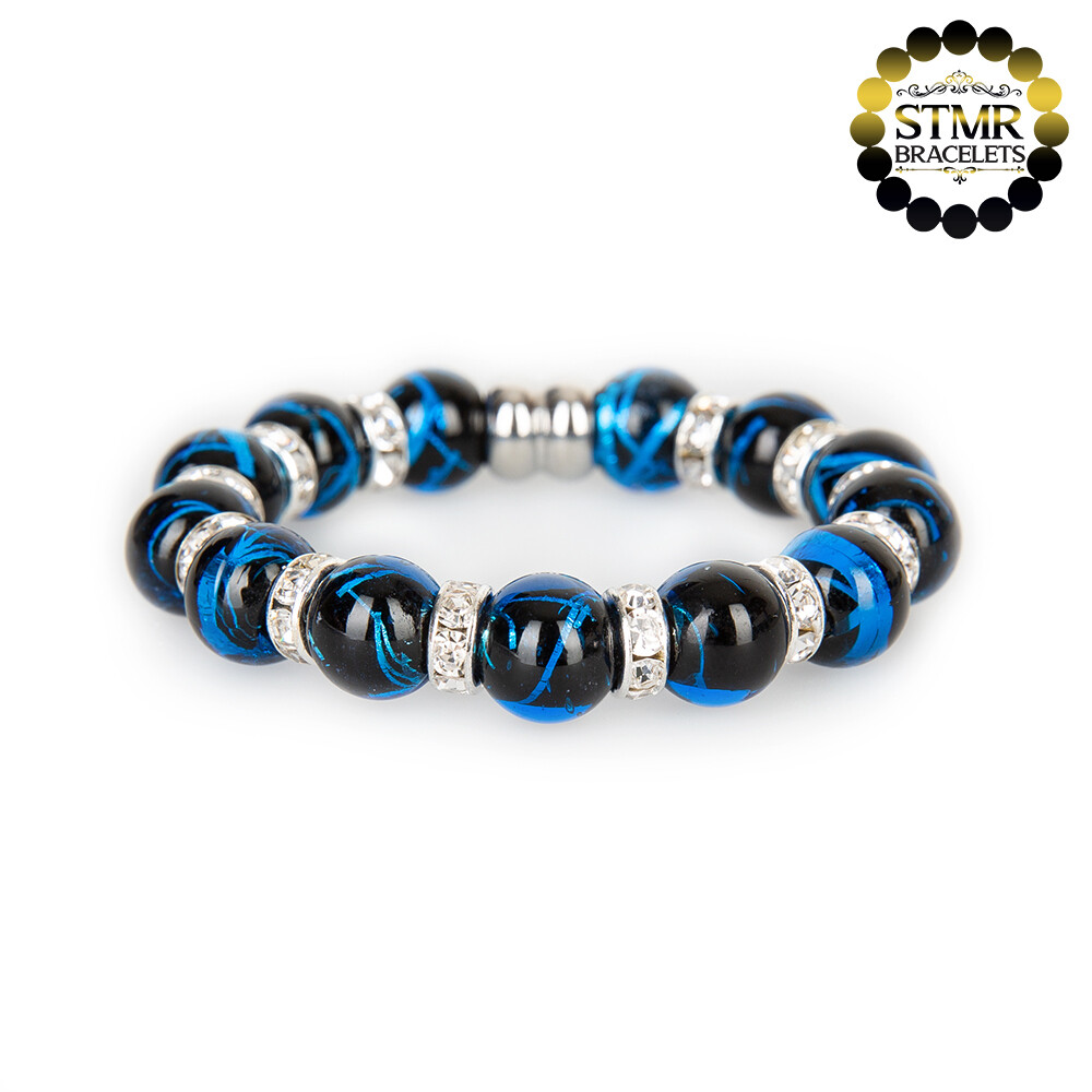 Lampwork Bracelet (foiled) / Crystal-Silver / 10mm Pearls