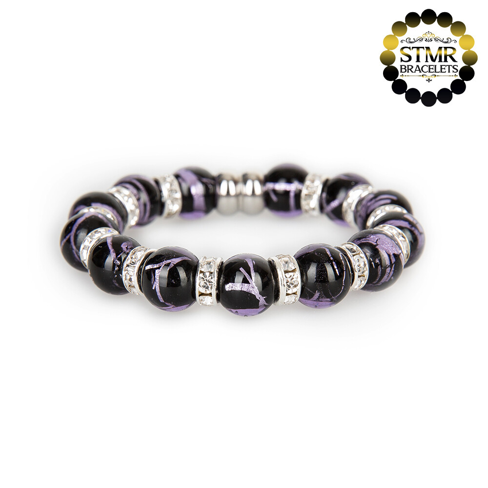 Lampwork Bracelet (foiled) / Crystal-Silver / 10mm Pearls