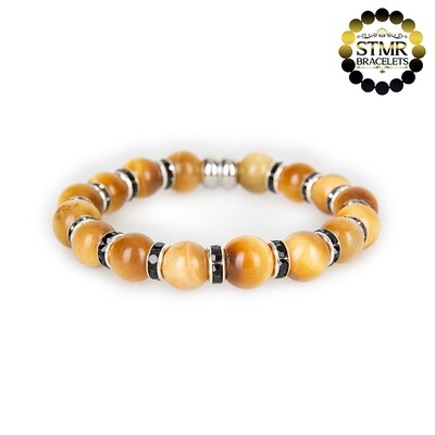 Tiger Eye Bracelet (golden yellow) / Jet-Silver / 10mm Natural Stones