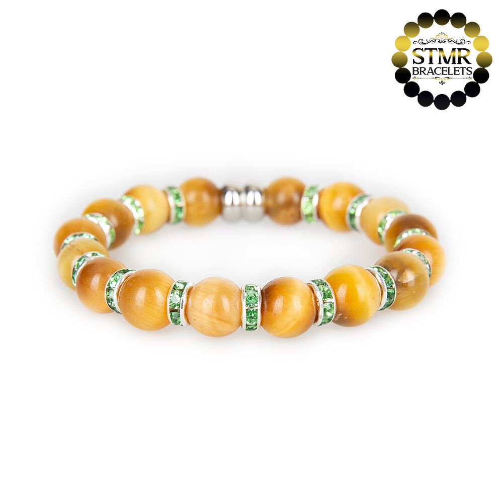 Tiger Eye Bracelet (golden yellow) / Peridot-Silver / 10mm Natural Stones