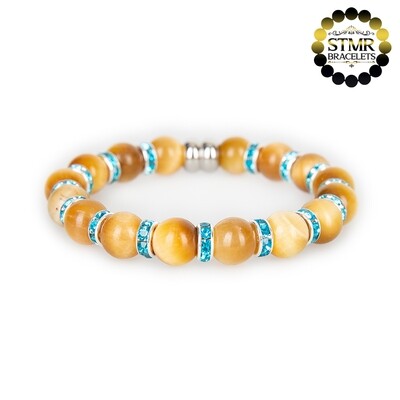 Tiger Eye Bracelet (golden yellow) / Aquamarine-Silver / 10mm Natural Stones