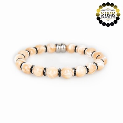 Shell Pearl Bracelet (biscuit) / Jet-Silver / 8mm Pearls
