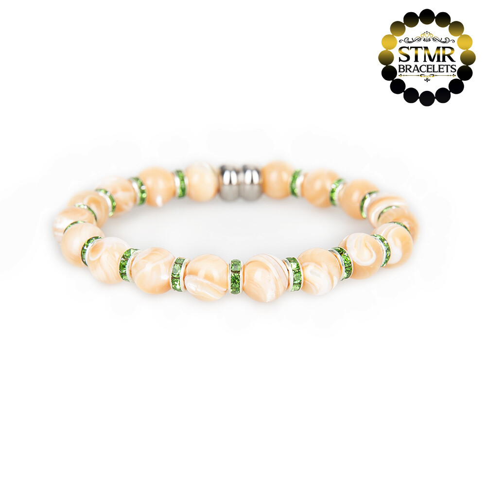 Shell Pearl Bracelet (biscuit) / Peridot-Silver / 8mm Pearls