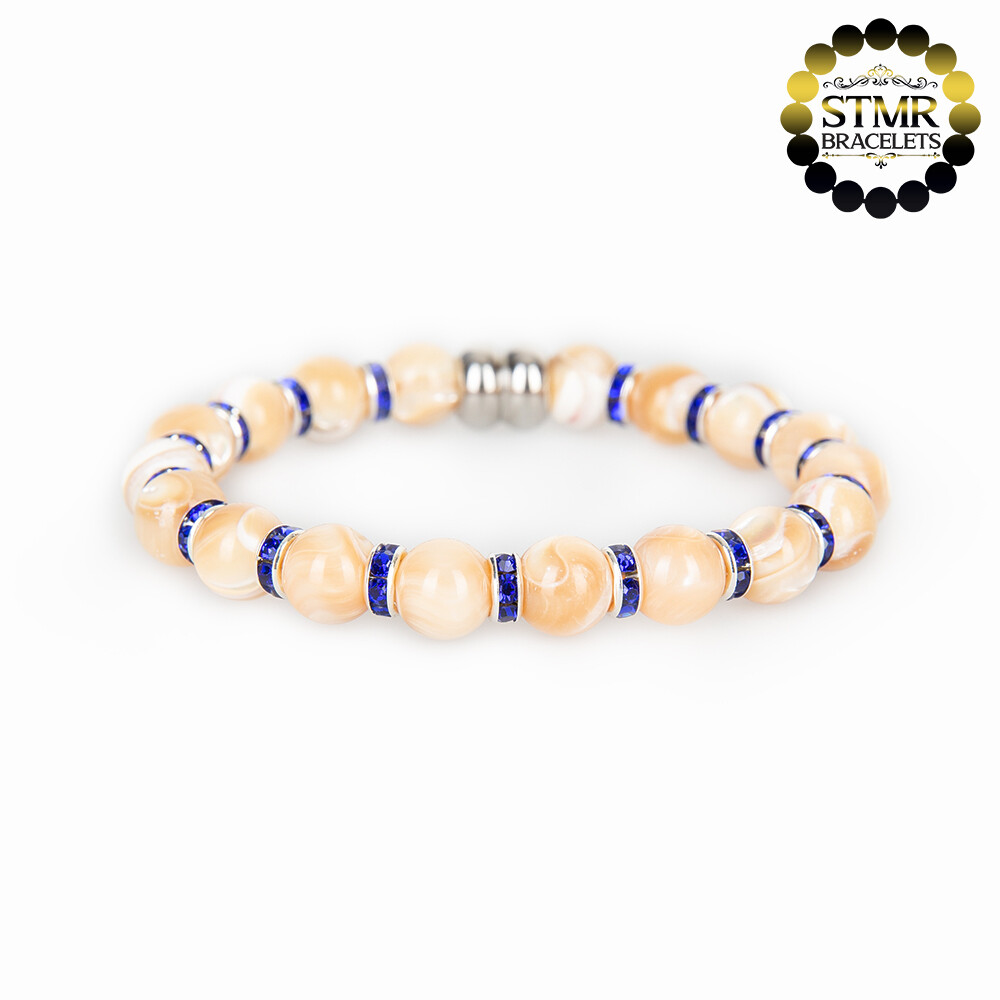 Shell Pearl Bracelet (biscuit) / Sapphire-Silver / 8mm Pearls