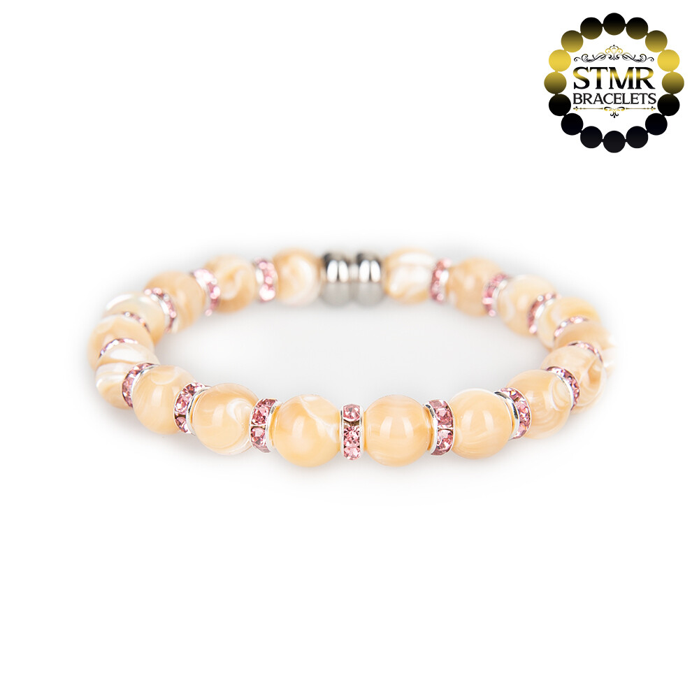 Shell Pearl Bracelet (biscuit) / Rose-Silver / 8mm Pearls