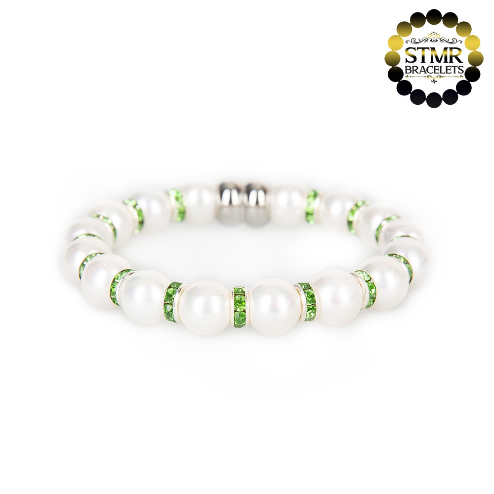 Shell Pearl Bracelet (white) / Peridot-Silver / 8mm Pearls