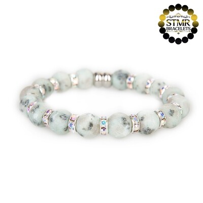 Jasper Bracelet / Crystal AB-Silver / 10mm Natural Stones