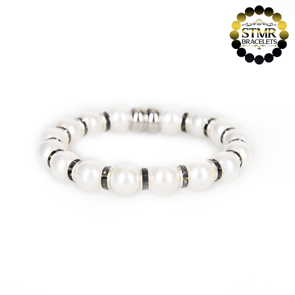 Shell Pearl Bracelet (white) / Jet-Silver / 8mm Pearls