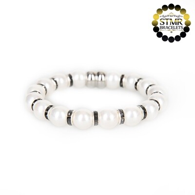Shell Pearl Bracelet (white) / Jet-Silver / 8mm Pearls