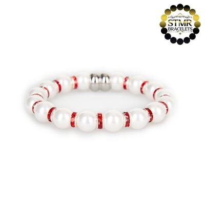 Shell Pearl Bracelet (white) / Light Siam-Silver / 8mm Pearls