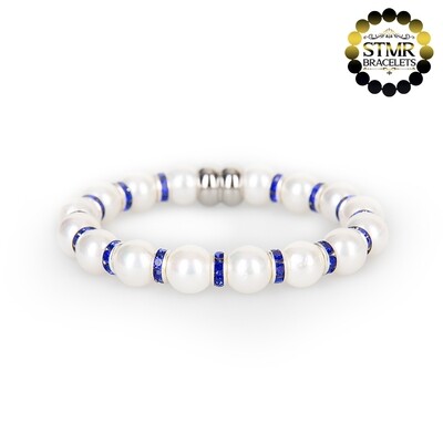 Shell Pearl Bracelet (white) / Sapphire-Silver / 8mm Pearls