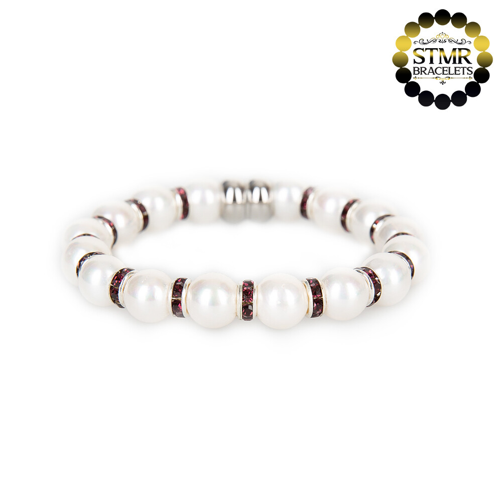 Shell Pearl Bracelet (white) / Amethyst-Silver / 8mm Pearls