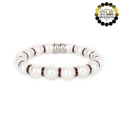 Shell Pearl Bracelet (white) / Amethyst-Silver / 8mm Pearls