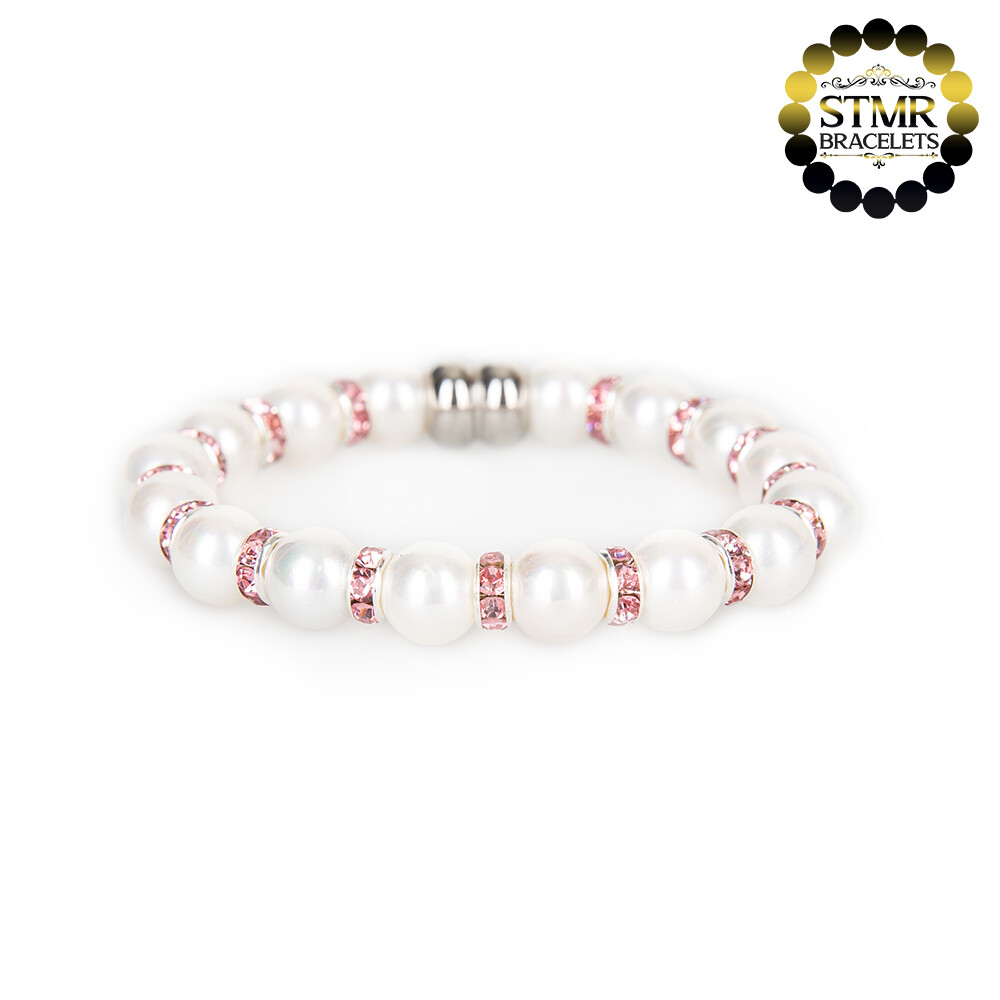 Shell Pearl Bracelet (white) / Rose-Silver / 8mm Pearls