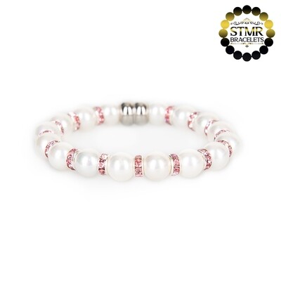 Shell Pearl Bracelet (white) / Rose-Silver / 8mm Pearls