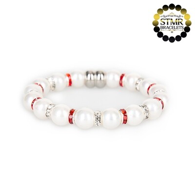 Shell Pearl Bracelet (white) / Crystal + Siam-Silver / 8mm Pearls