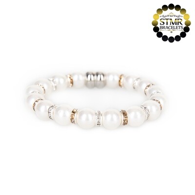 Shell Pearl Bracelet (white) / Crystal + Topaz-Silver / 8mm Pearls