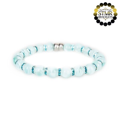 Resin Bracelet / Turquoise + Aquamarine-Silver / 8mm Pearls