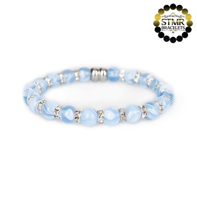 Resin Bracelet / Light Blue + Crystal-Silver / 8mm Pearls