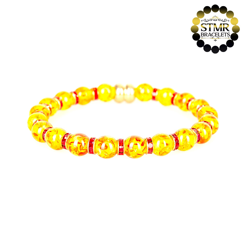 Resin Bracelet / Yellow + Siam-Gold / 6 or 8mm Pearls