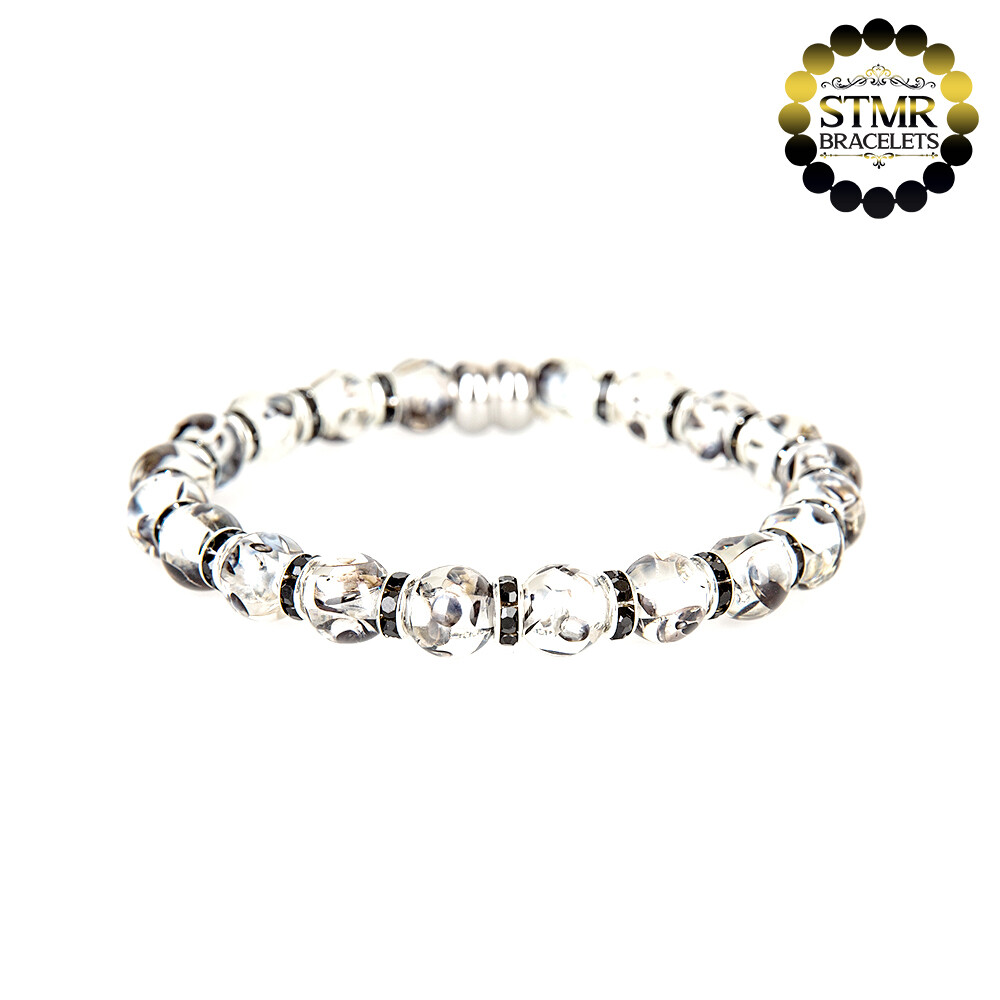 Resin Bracelet / Black + Jet-Silver / 6 or 8mm Pearls
