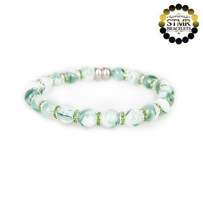 Resin Bracelet / Dark Sea Green + Peridot-Silver / 8mm Pearls