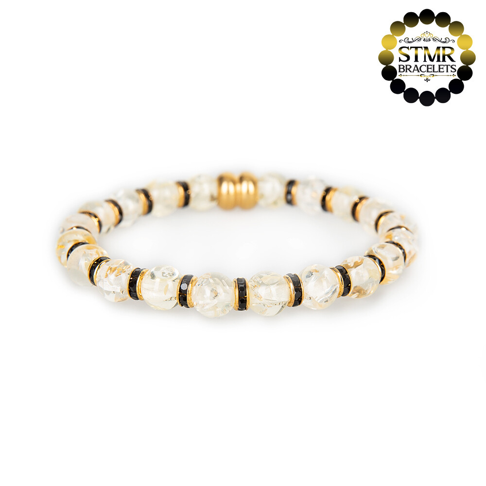 Resin Bracelet / Ivory + Black Diamond-Gold / 6 or 8mm Pearls