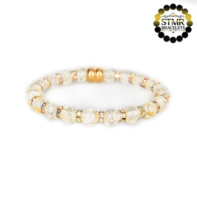Resin Bracelet / Ivory + Crystal AB-Gold / 6 or 8mm Pearls
