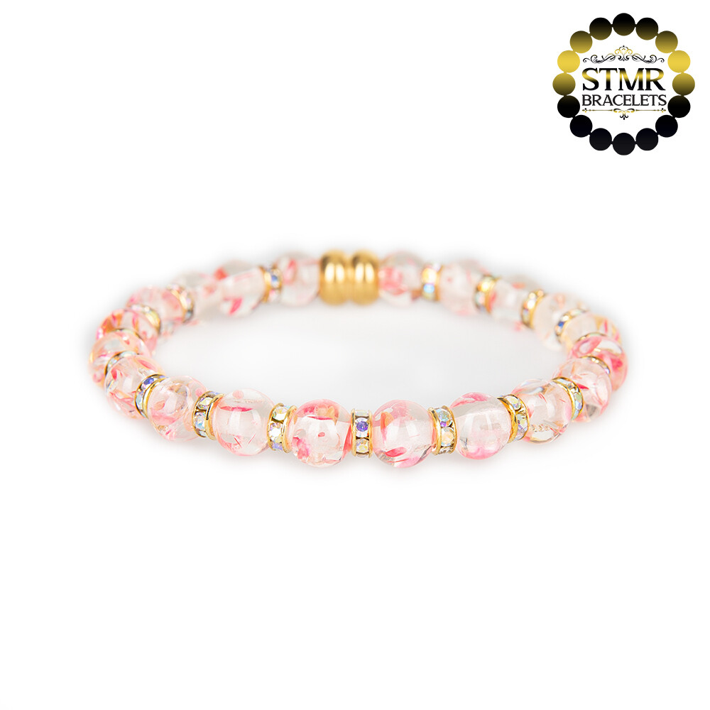 Resin Bracelet / Hot Pink + Crystal AB-Gold / 6 or 8mm Pearls